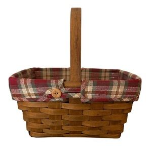 Longaberger Vintage Rectangle Spring Basket with Fabric and Plastic Liners 1985